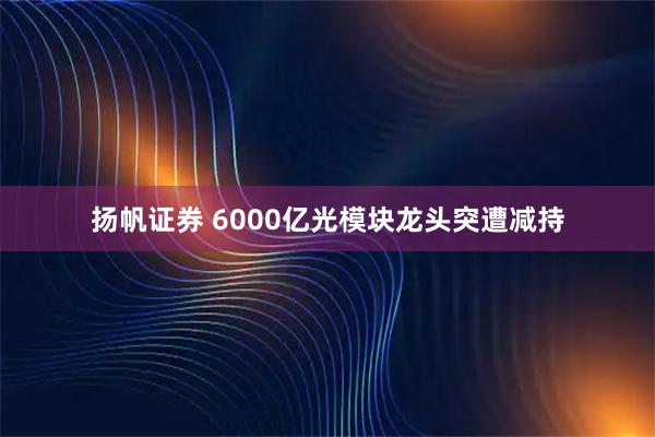 扬帆证券 6000亿光模块龙头突遭减持